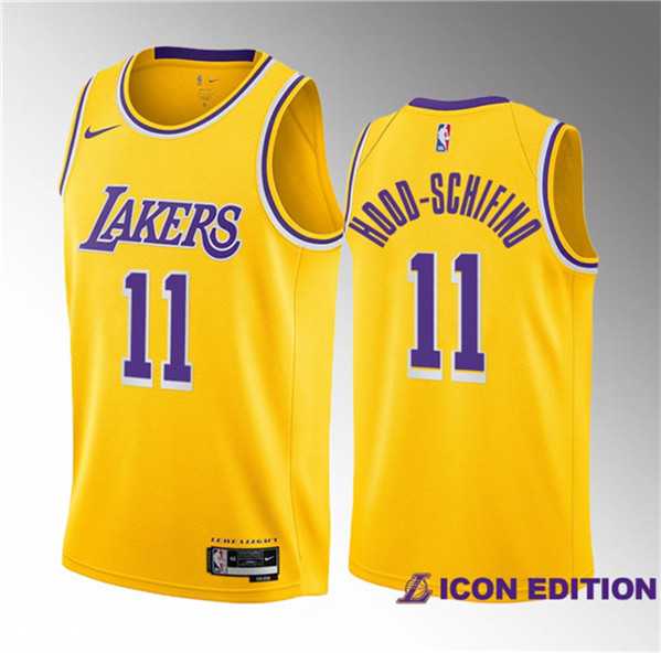 Mens Los Angeles Lakers #11 Jalen Hood-Schifino Yellow 2023 Draft Icon Edition Stitched Basketball Jersey Dzhi->los angeles lakers->NBA Jersey